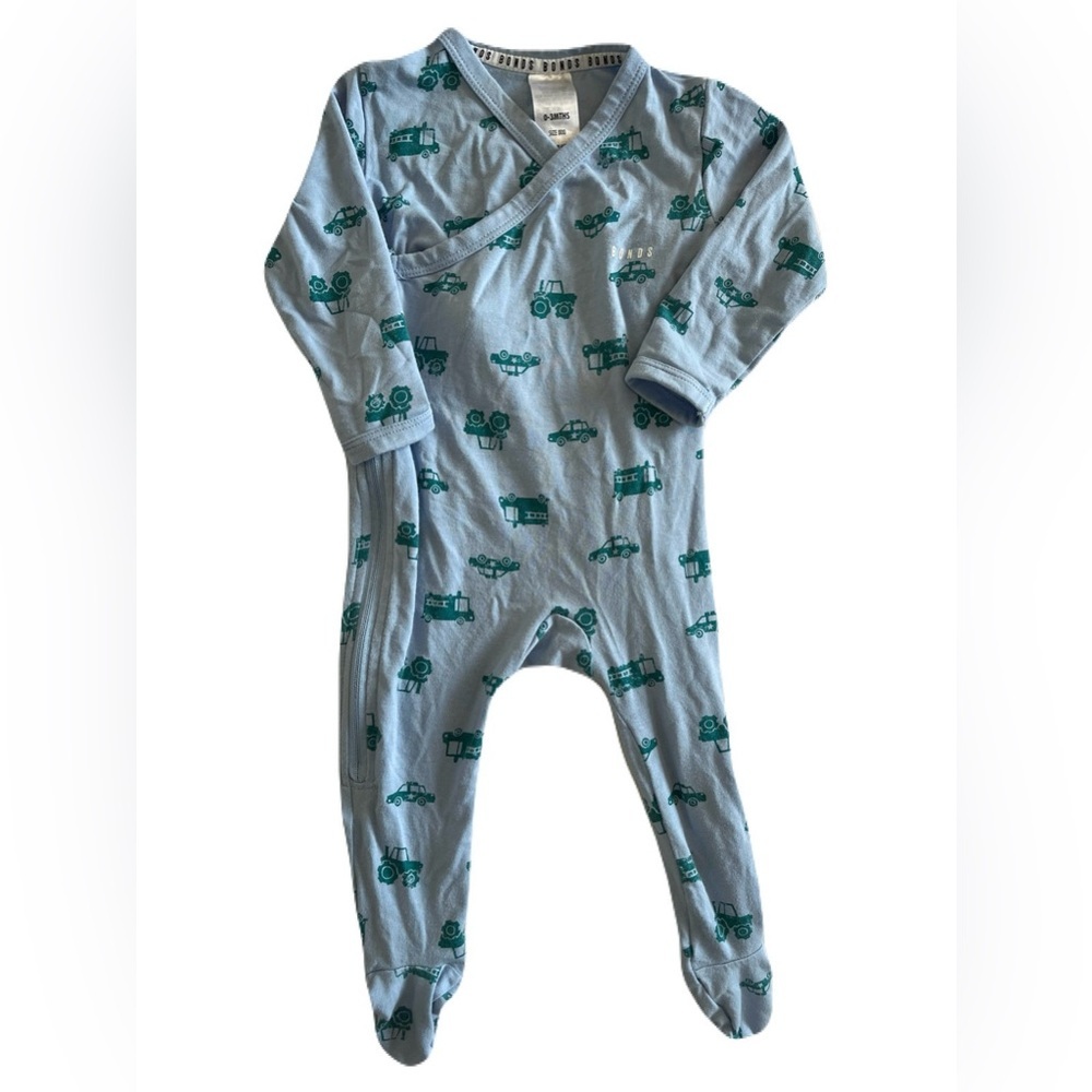 Bonds Blue Footie with Vehicle Print